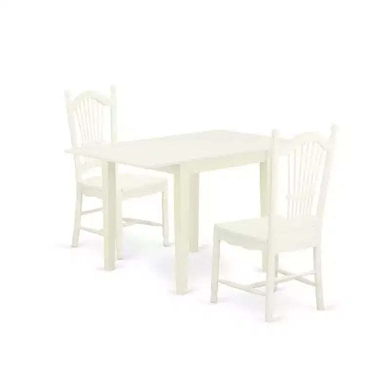 Modern Dining Table Set 3 Pcs - Linen White Wood Table & Chairs - Kitchen Dinette Set