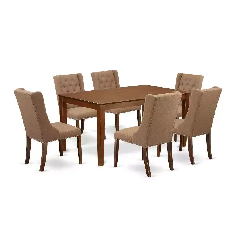 HomeStock 7-Piece Mahogany Finish Solid Wood Top Dining Table with 6 Chairs