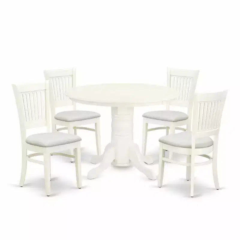 HomeStock 5-Piece Linen White Finish Solid Wood Top Dining table with 4 Chairs with Slat Back