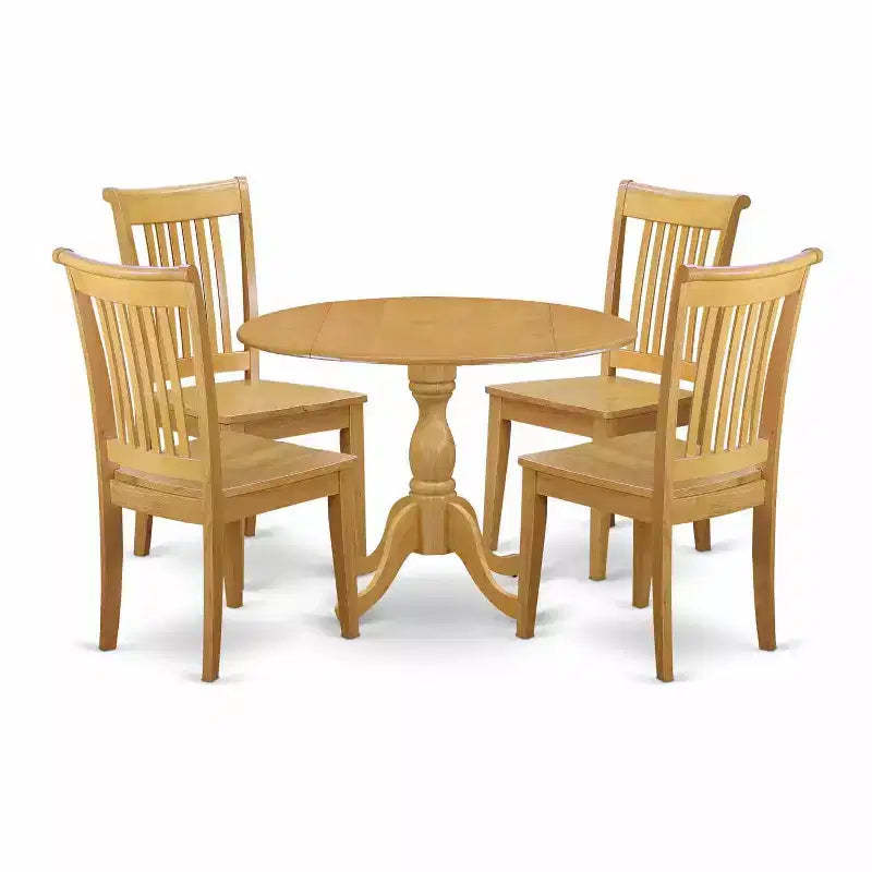 HomeStock 5-Piece Natural Oak Finish Solid Wood Top Dining table with 4 Chairs with Slat Back