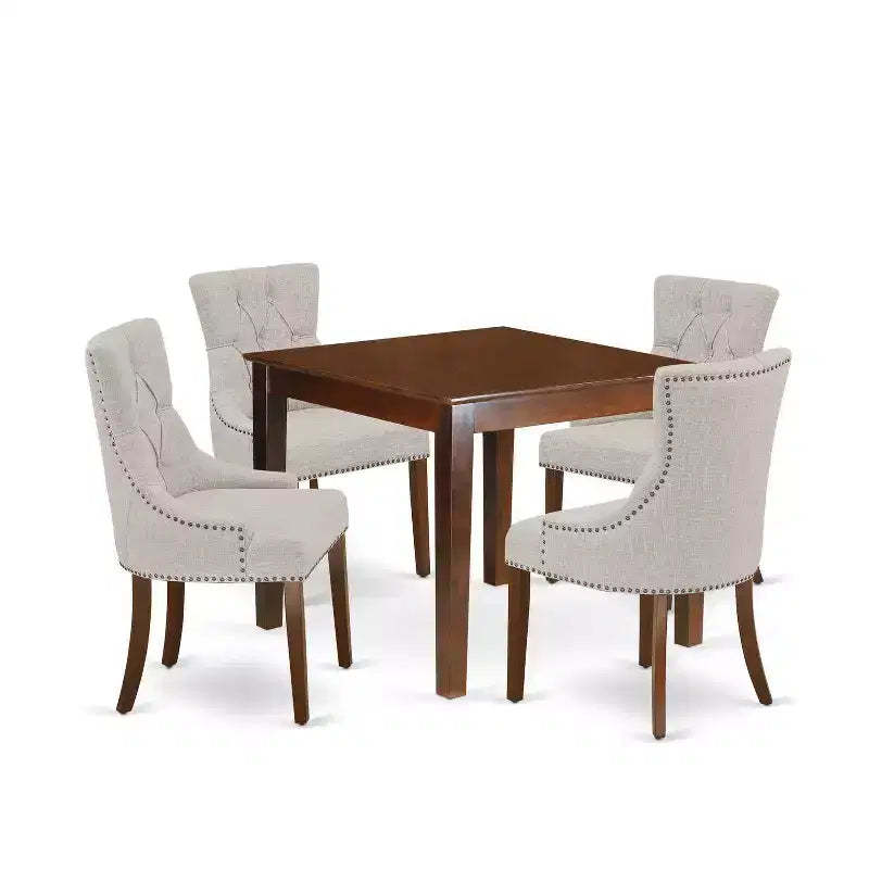 HomeStock 5-Pc Mahogany Finish Solid Wood Top - Square Dining Room Set - Seats 4