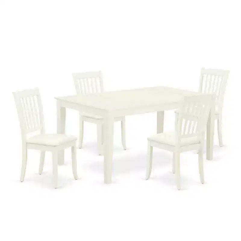 HomeStock 5-Pc Linen White Finish Solid Wood Top - Rectangular Dining Room Set - Seats 4