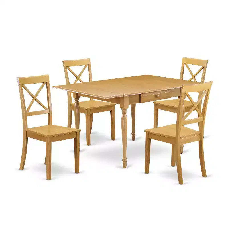 HomeStock 5-Pc Natural Oak Finish Solid Wood Top - Dining Room Set with Dropleaf - Seats 4