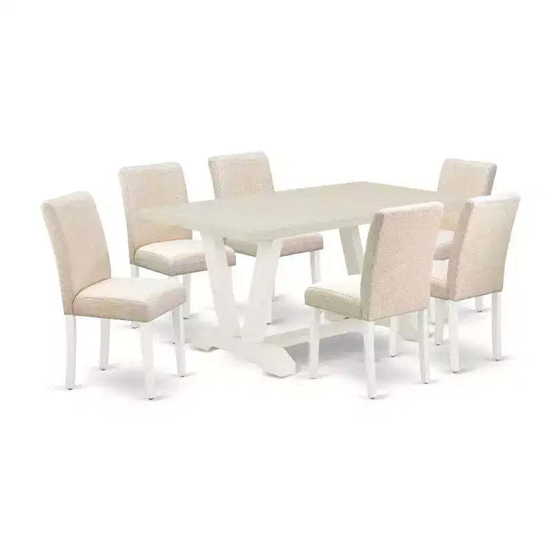 HomeStock 7-Pc Rectangle Natural Oak Finish Solid Wood Top Dining Table with 6 Parson Chairs