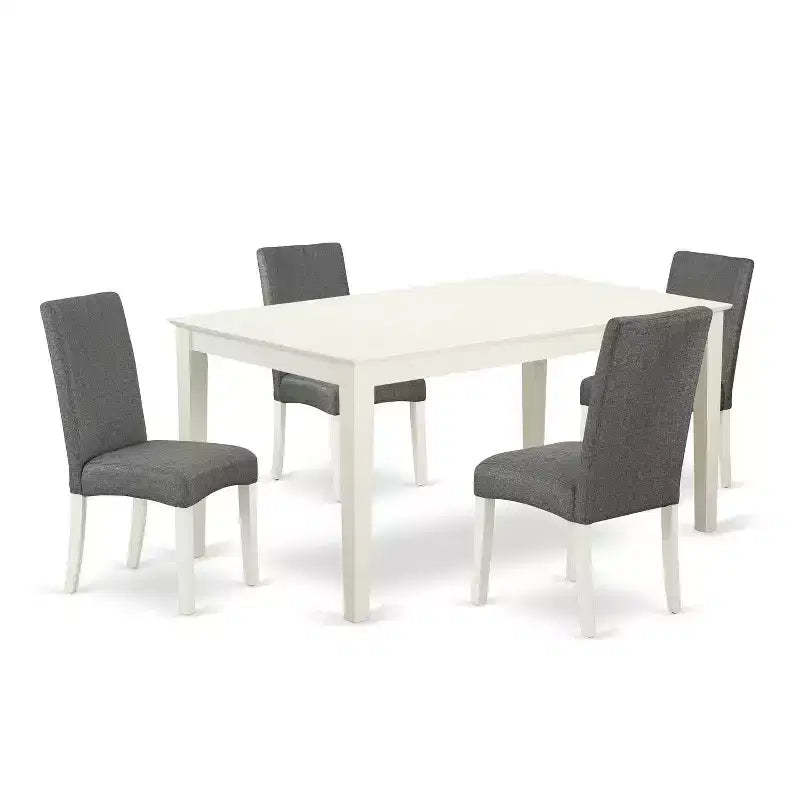 HomeStock 5-Piece Rectangle Linen White Finish Solid Wood Top Dining Table with 4 Parson Chair