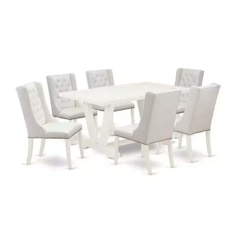 HomeStock 7-Piece Natural Oak Finish Solid Wood Top Dining Table with 6 Chairs