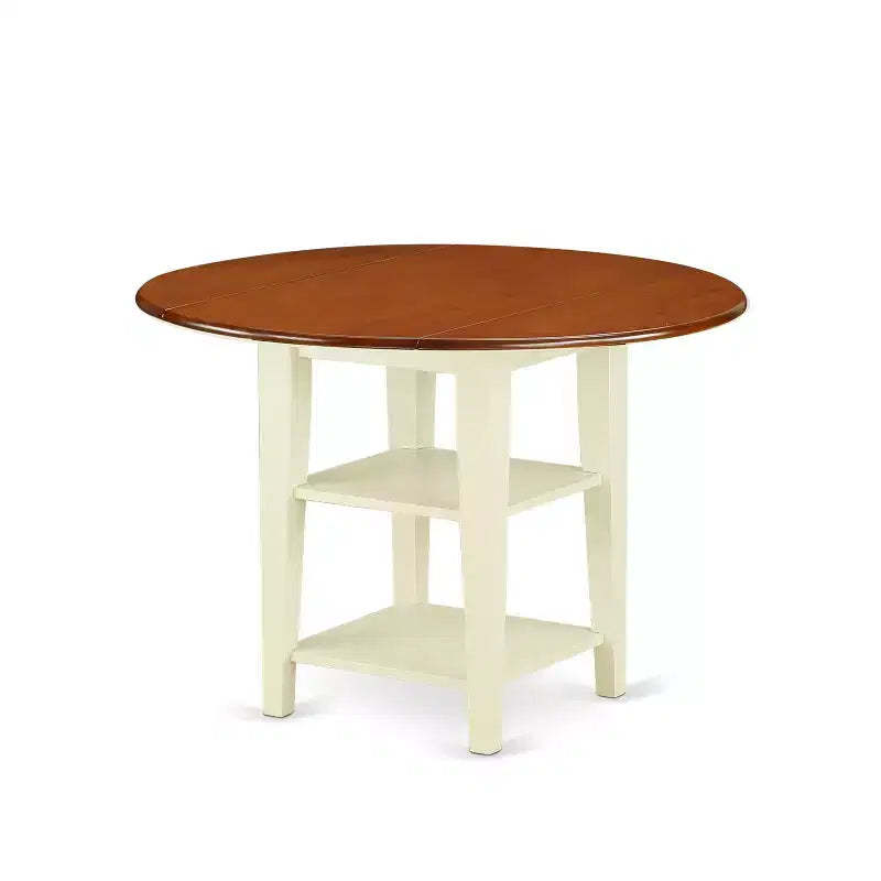 Dinette Set 5 Piece Round Table & Chairs - Buttermilk Cherry Finish - Small Kitchen Table Set