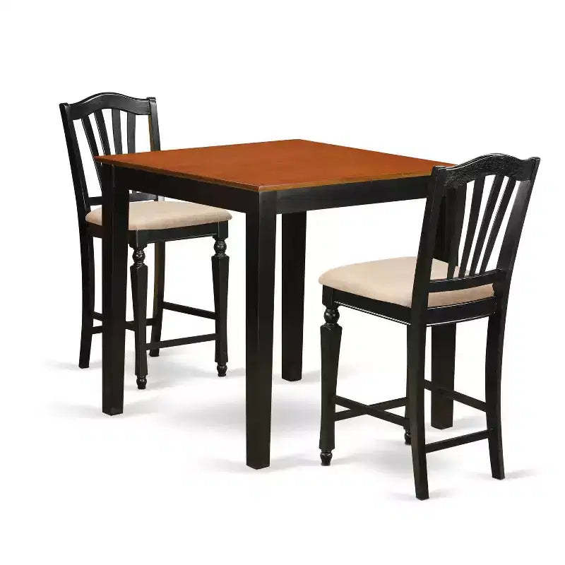 Counter Height Dining Set - 3 Piece Pub Table & Chairs - Kitchen Set - 36x36 Inch - Black Cherry Finish