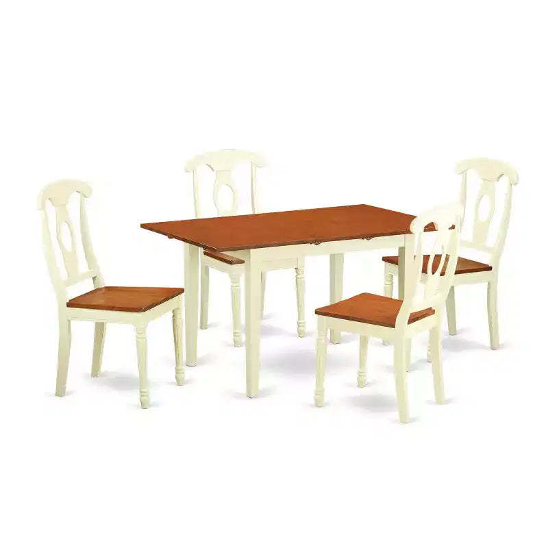 Dining Room Set 5 Piece Table & Chair Set - Rectangle Wood Table with Butterfly Leaf - Kitchen Dinette Furniture