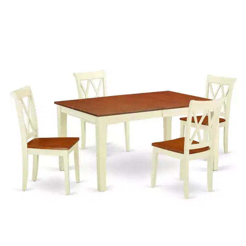 Rectangular Dining Table Set 54x66 Inch with Leaf & 4 Double X Back Chairs - HomeStock