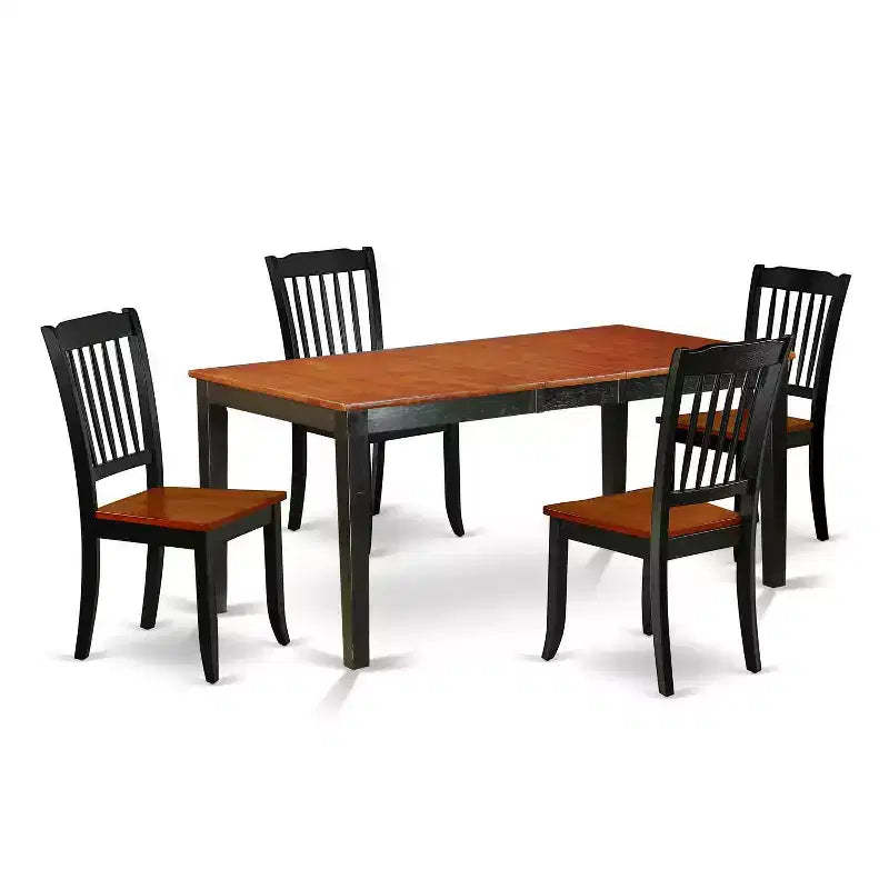 Rectangular Dining Table Set 54x66 Inch with Leaf & 4 Chairs - Modern Farmhouse Style