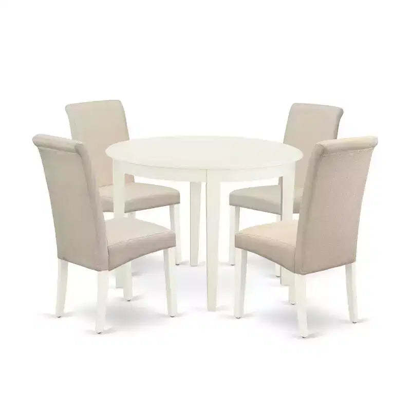 HomeStock 5-Pc Round Linen White Solid Wood Top-Dining Room Set-Seats 4