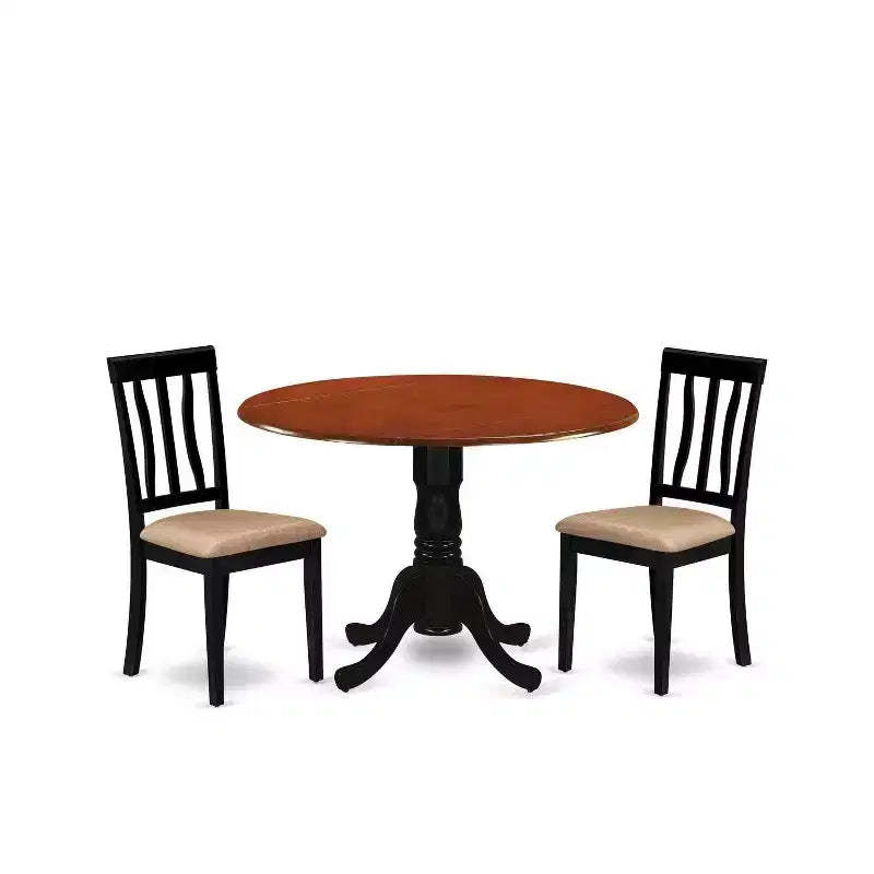 Kitchen Dining Set - Round Table with 2 Wood Chairs - Modern Dining Room Furniture