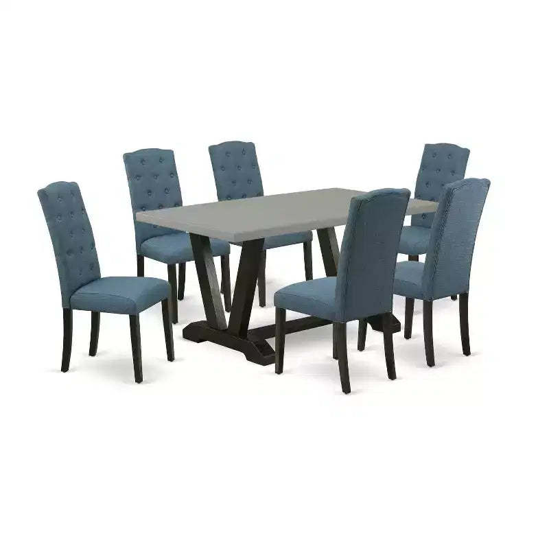HomeStock 7-Piece Rectangle Natural Oak Finish Solid Wood Top Dining Table with 6-Chairs