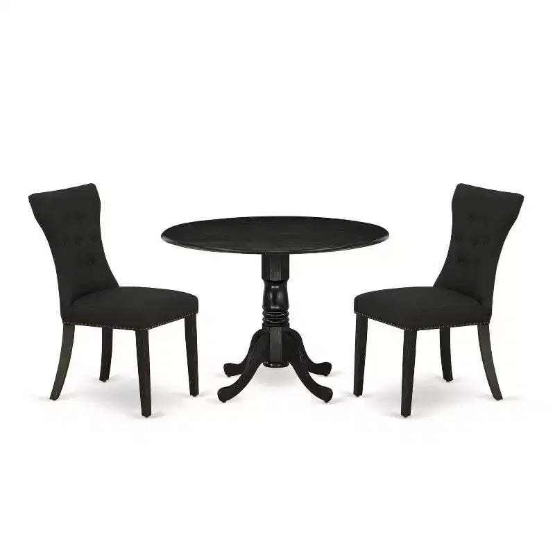3-Piece Wirebrushed Black Solid Wood Top - Round Dining Room Set - Seats 4