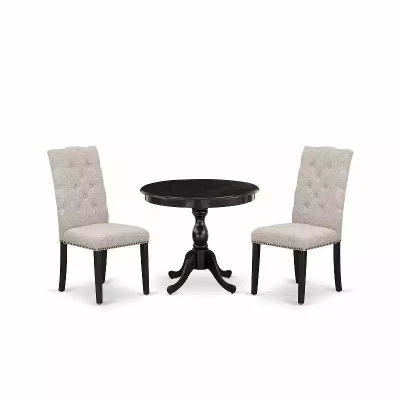 HomeStock 3-Piece Wirebrushed Black Solid Wood Top Button Tufted Dining Room Set (Seats-4)