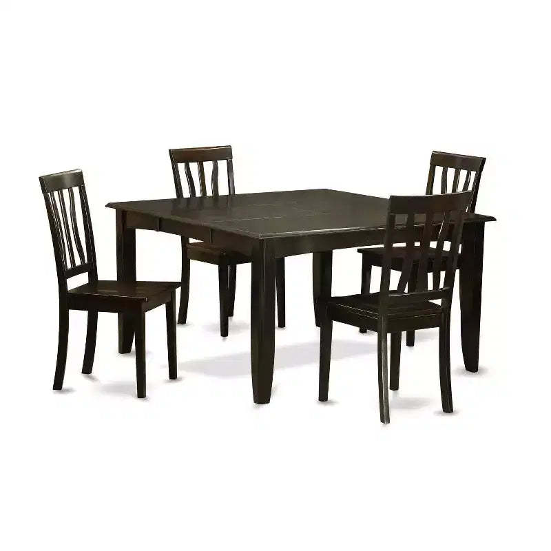 HomeStock 5-Piece Square Cappuccino Finish Solid Wood Top Dining Table with 4 Chairs