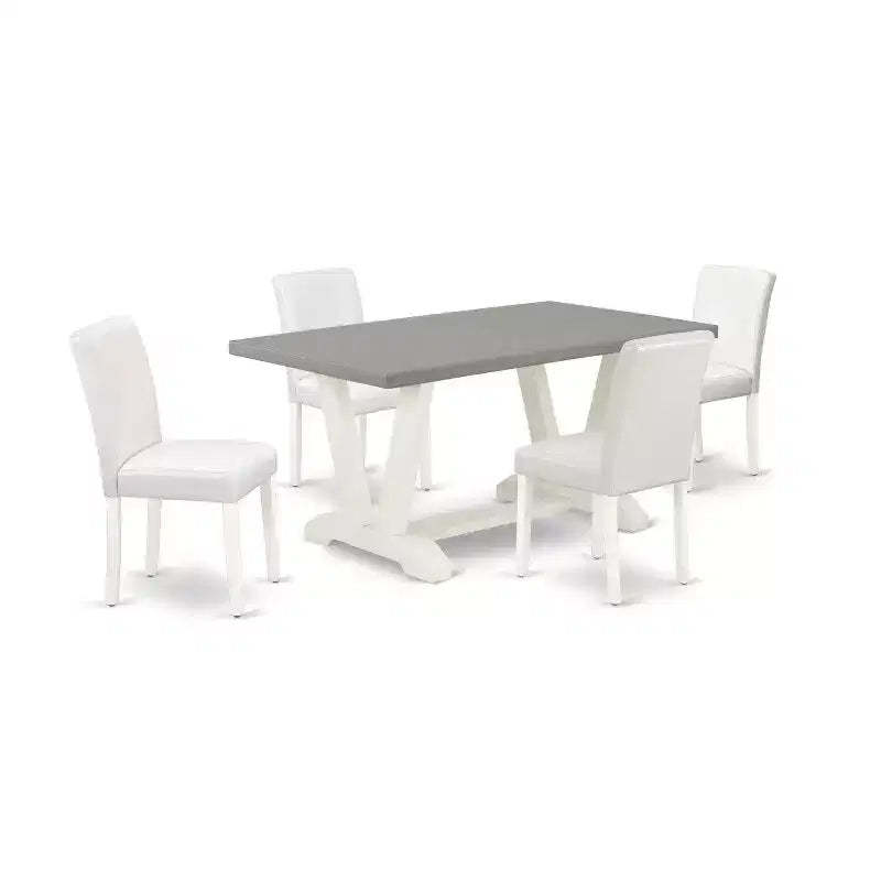 HomeStock 5-Pc Rectangle Natural Oak Finish Solid Wood Top Dining table with 4 Chairs