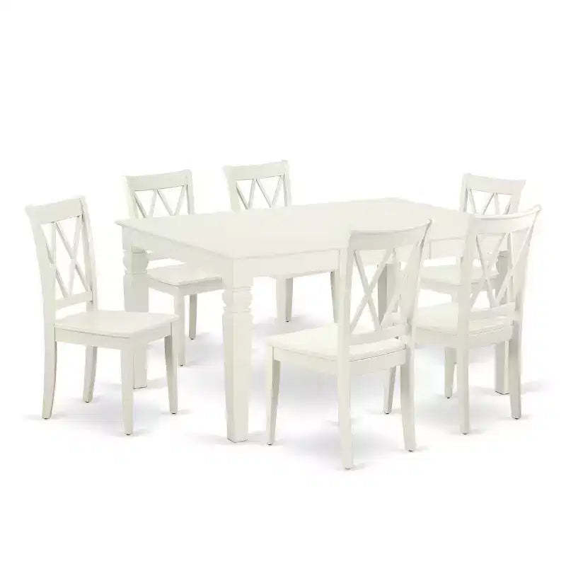 Rectangular Dining Table Set 7Pc - 42x60 Inch Table with 6 Double X Back Chairs - Kitchen Dining Room Set