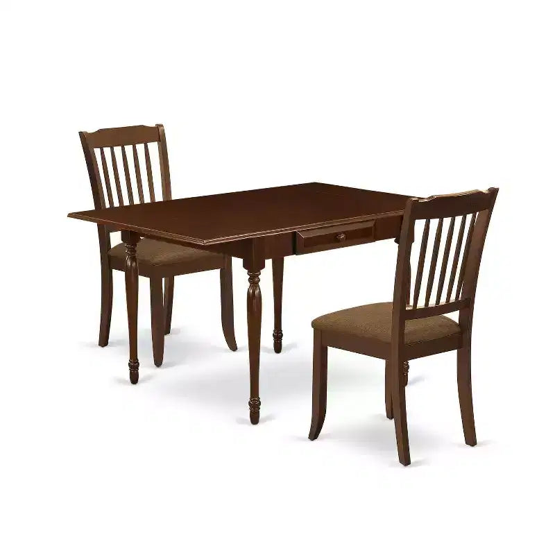 HomeStock 3-Piece Mahogany Finish Solid Wood Top With Dropleaf Dining Table Set for Small Spaces