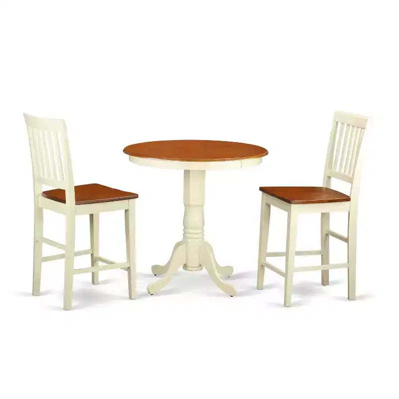 HomeStock 3-Pc Buttermilk and Cherry Solid Wood Top - Dining Room Set - Seats 4