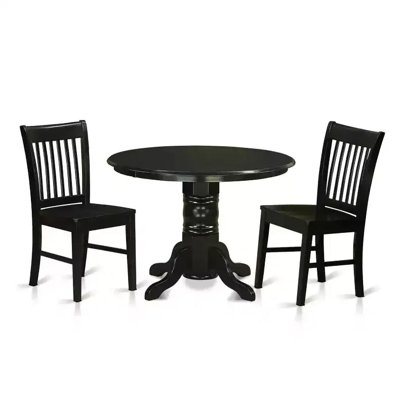 HomeStock 3-Pc Black Finish Solid Wood Top - Dining Room Set - Seats 4