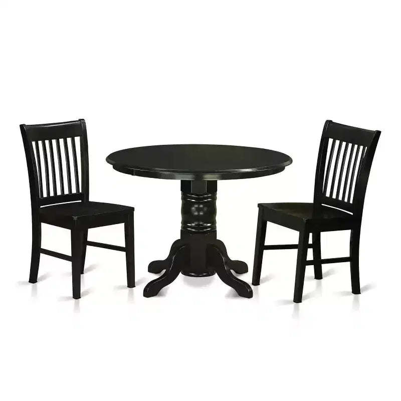 HomeStock 3-Pc Black Finish Solid Wood Top - Dining Room Set - Seats 4