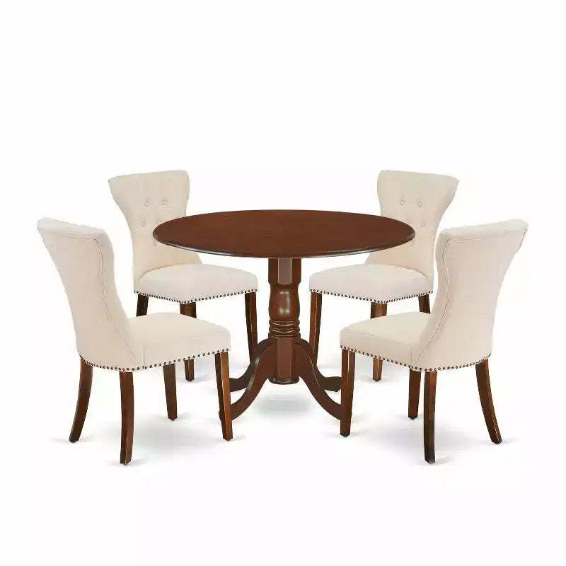 HomeStock 5-Piece Round Mahogany Finish Solid Wood Top Dining Table with 4 Parson Chair