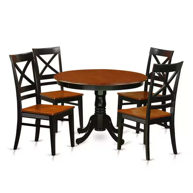 5 Piece Dining Set - Round Kitchen Table & 4 Chairs - Black Cherry Finish - 42 Inch Table