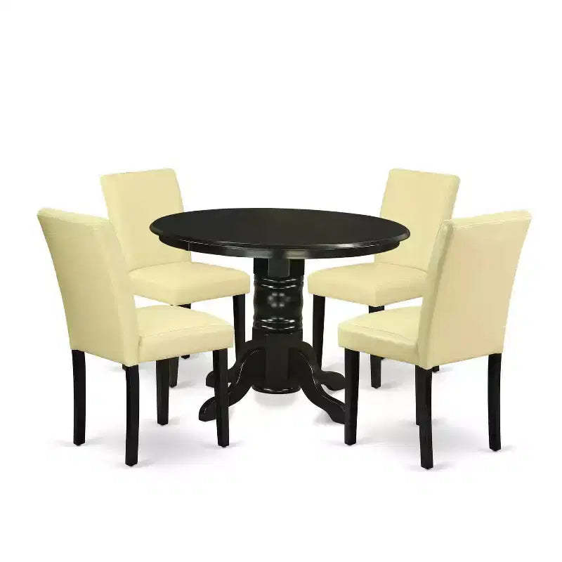HomeStock 5-Piece Round Black Finish Solid Wood Top Dining Table with 4 Parson Chair