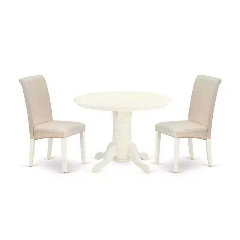 HomeStock 3-Pc Linen white Solid Wood Top - Round Dining Room Set - Seats 4