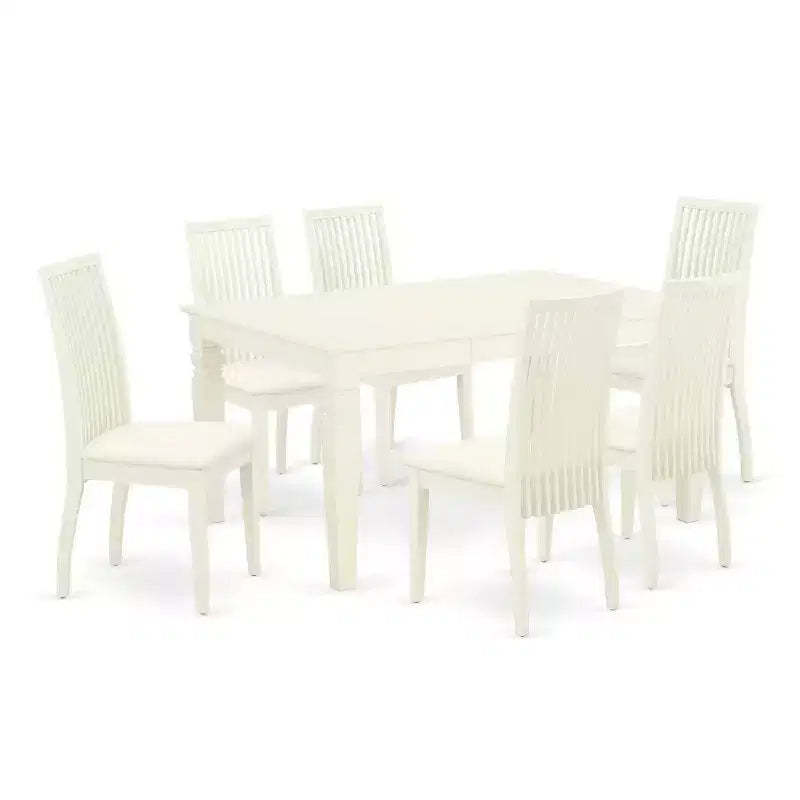 HomeStock 7-Piece Rectangle Buttermilk & Cherry Finish Solid Wood Top Dining Table with 6-Chairs with Butterfly Leaf