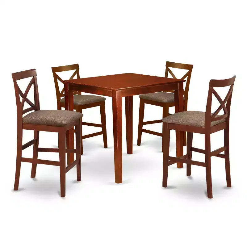HomeStock 5-Pc Natural Brown Finish Solid Wood Top - Dining Room Set - Seats 4
