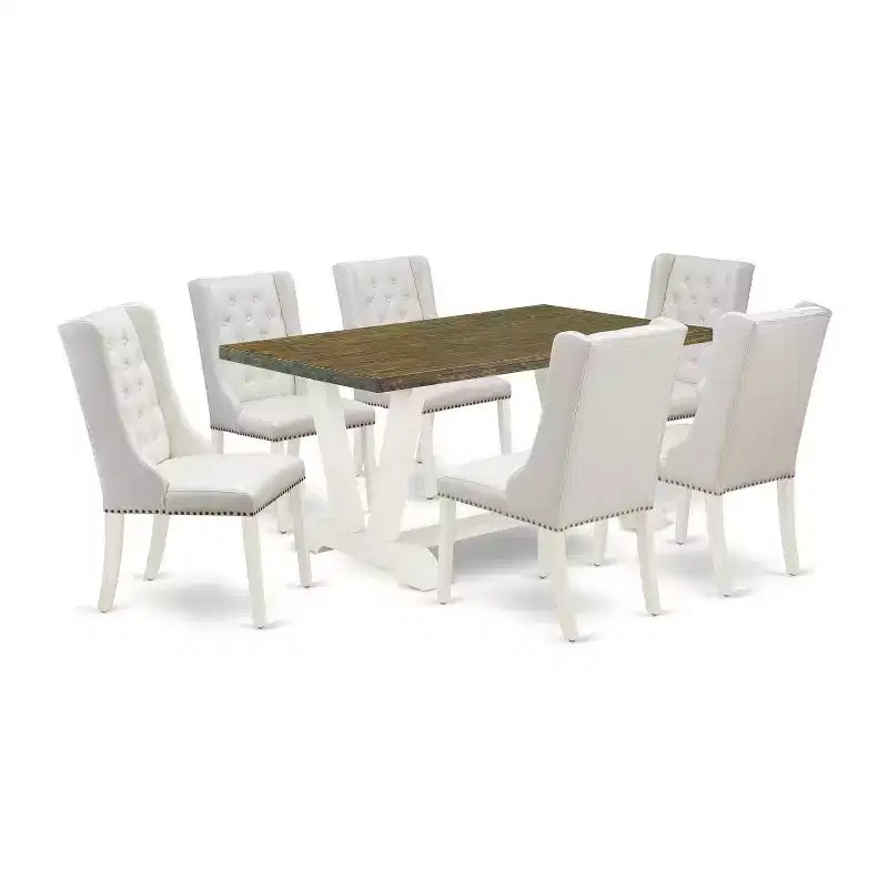 HomeStock 7-Piece Rectangle Natural Oak Finish Solid Wood Top Dining Table with 6-Chairs