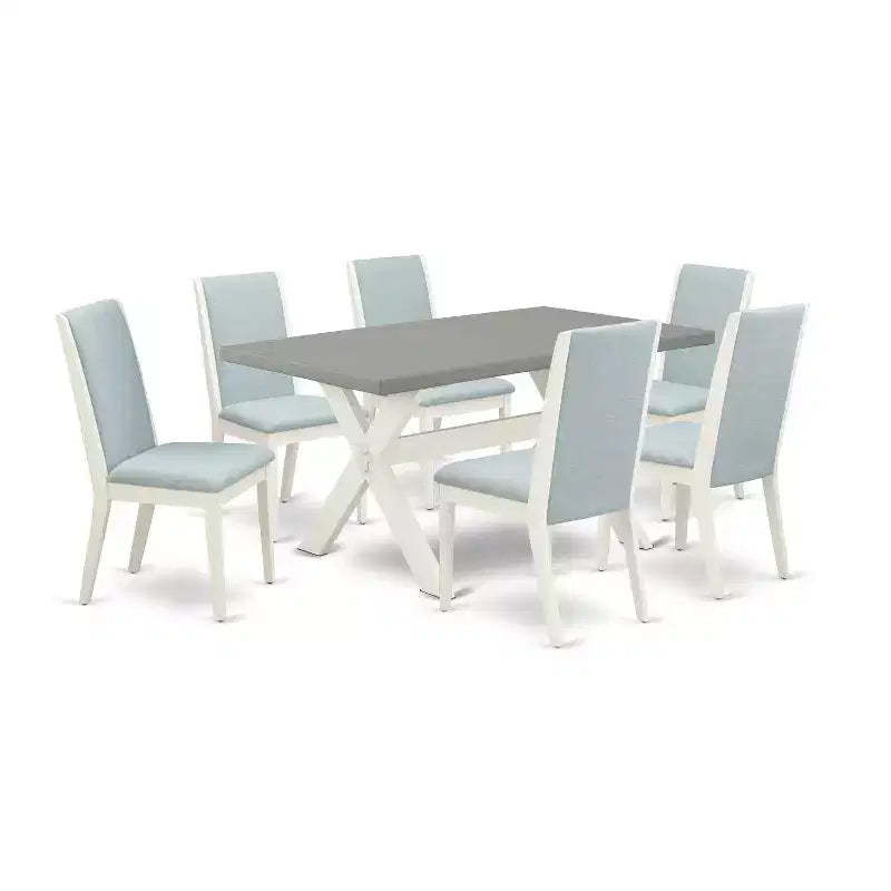 HomeStock 7-Piece Natural Oak Finish Solid Wood Top Dining Table with 6-Chairs