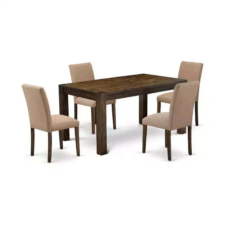 HomeStock 5-Pc Rectangular Natural Brown Finish Solid Wood Top-Upholstered Dining Room Set-Seats 4
