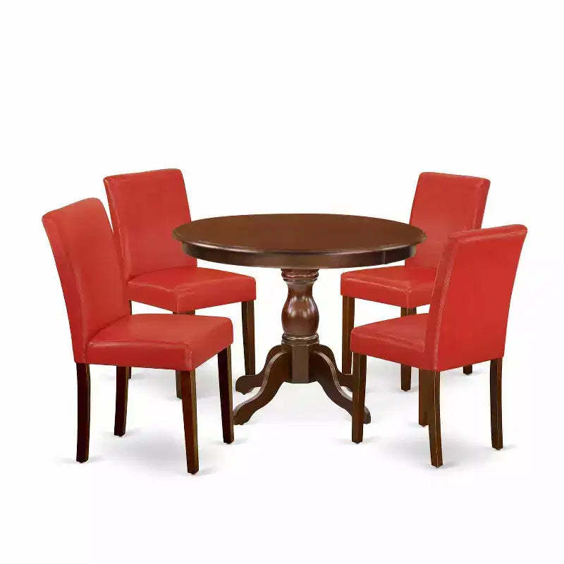HomeStock 5-Pc Mahogany Finish Solid Wood Top Dining table with 4 Chairs