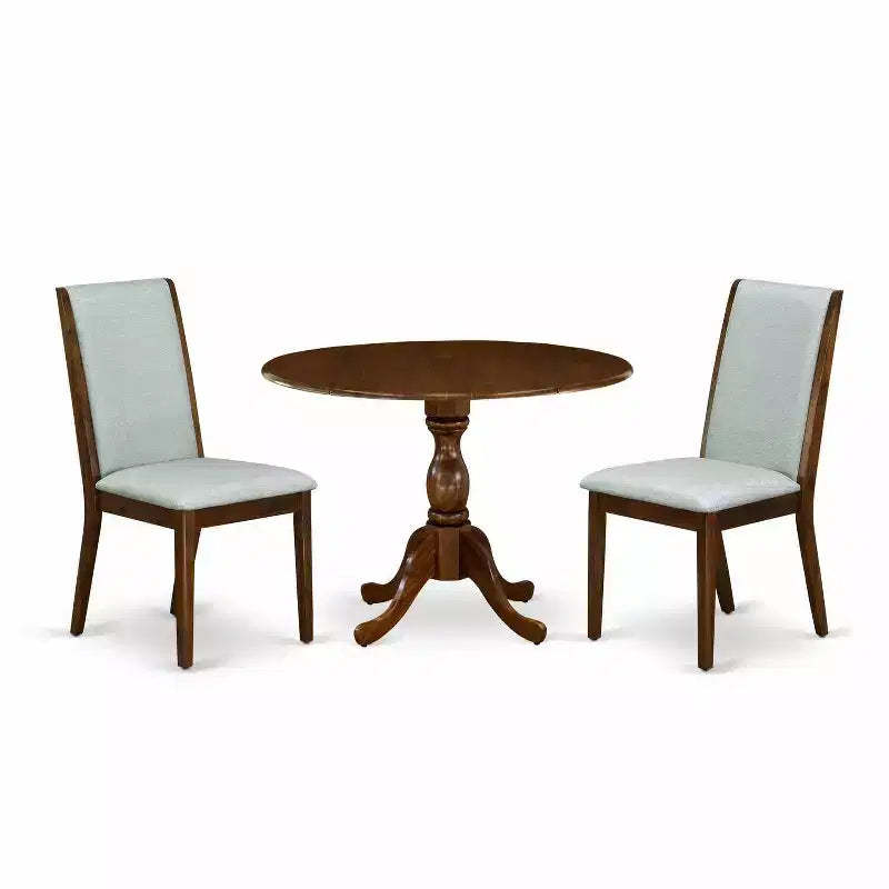 3-Piece Acacia Walnut Finish Solid Wood Top - Upholstered Dining Room Set - Seats 4