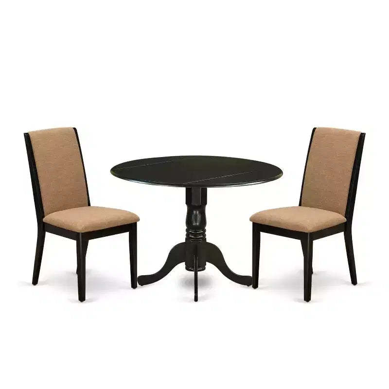 3-Piece Black Finish Solid Wood Top - Round Dining Room Set - Seats 4