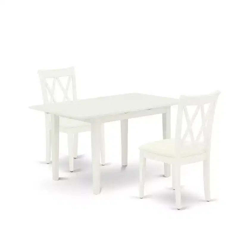 HomeStock 3-Piece Linen White Finish Rectangular Solid Wood Top with Butterfly Leaf Dining Table Set
