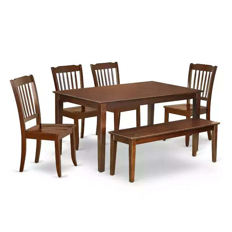 Coastal Dining Set 6Pc - 60 Table, 4 Chairs & Bench - Outdoor Patio Furniture