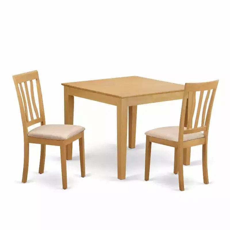 Small Dining Set - 3 Piece Table & Chairs, 36x36 Inch, Oak Finish, Kitchen Dining Room Set