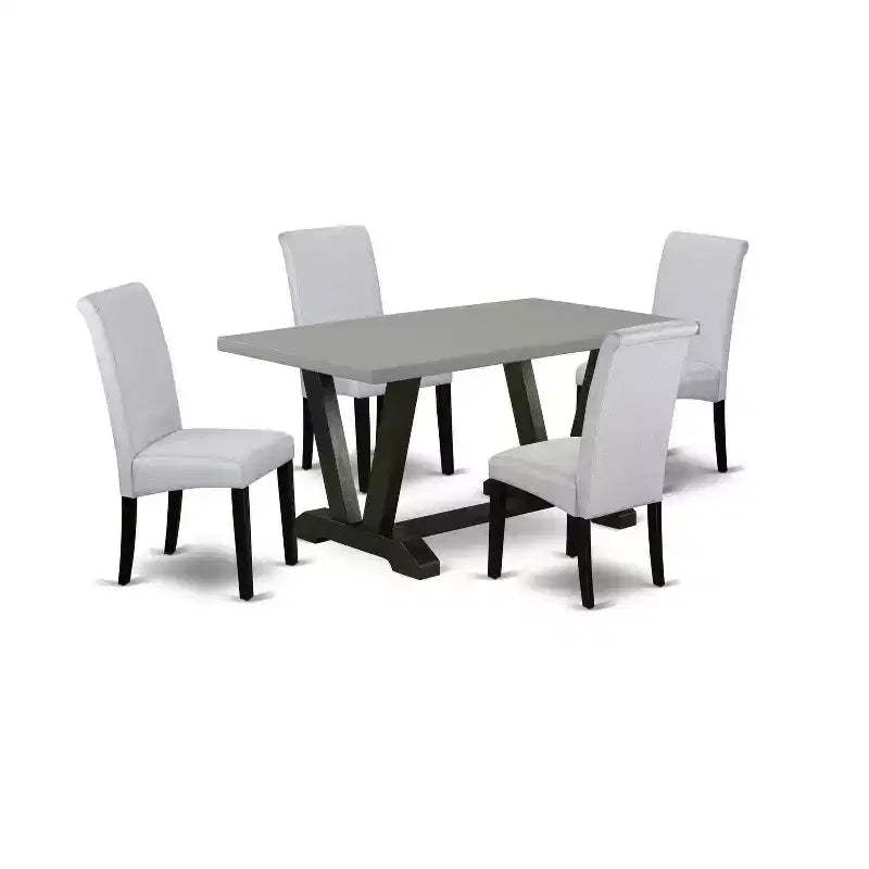 HomeStock 5-Pc Rectangle Natural Oak Finish Solid Wood Top Dining Table with 4 Parson Chair