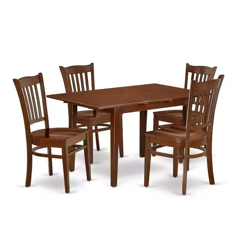 HomeStock 5-Pc Mahogany Finish Solid Wood Top-Rectangular Dining Room Set with Leaf-Seats 4