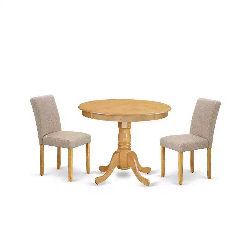 French Country Dinette Set - 3 Piece Table & Chair Set - Linen Fabric Dining Room Furniture