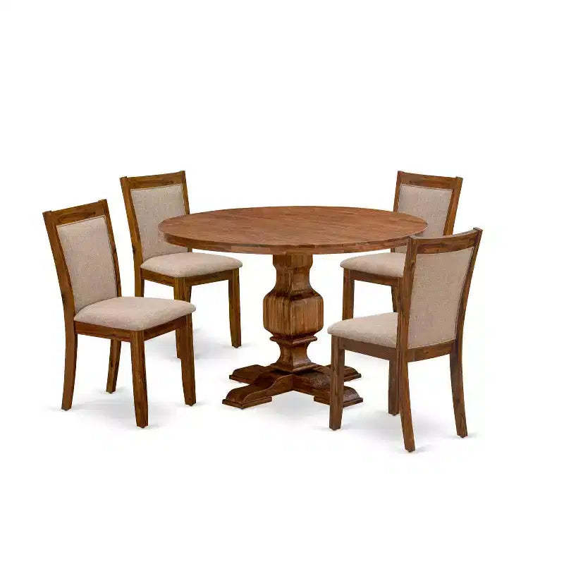 HomeStock 5-Piece Round Natural Oak Finish Solid Wood Top Dining Table with 4 Parson Chair