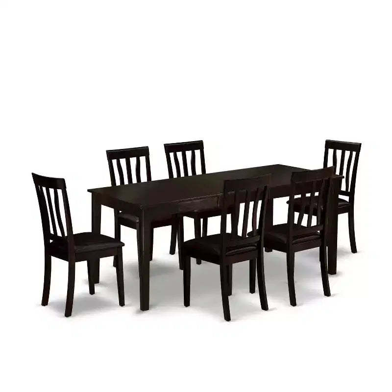 Modern Dining Set - Table with Leaf & 6 Chairs - Kitchen Dining Room Furniture