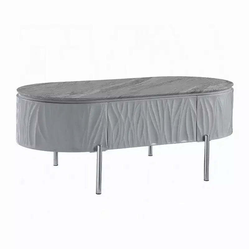 Royal Hampton Coffee Table, Gray High Gloss, Chrome Metal, Gray Wood, 47 Inch