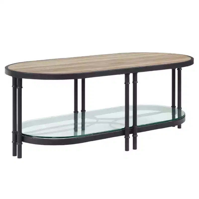 Royal Hampton 47 Inch Wood Coffee Table, Oblong, Industrial Design, Oak