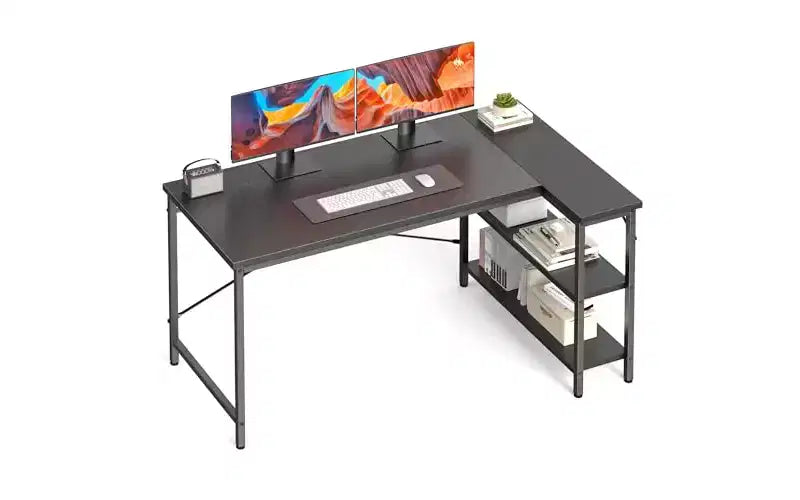 MAYEERTY 47 Inch L Shaped Computer Desk Corner Home Office PC Table Reversible Storage Shelves